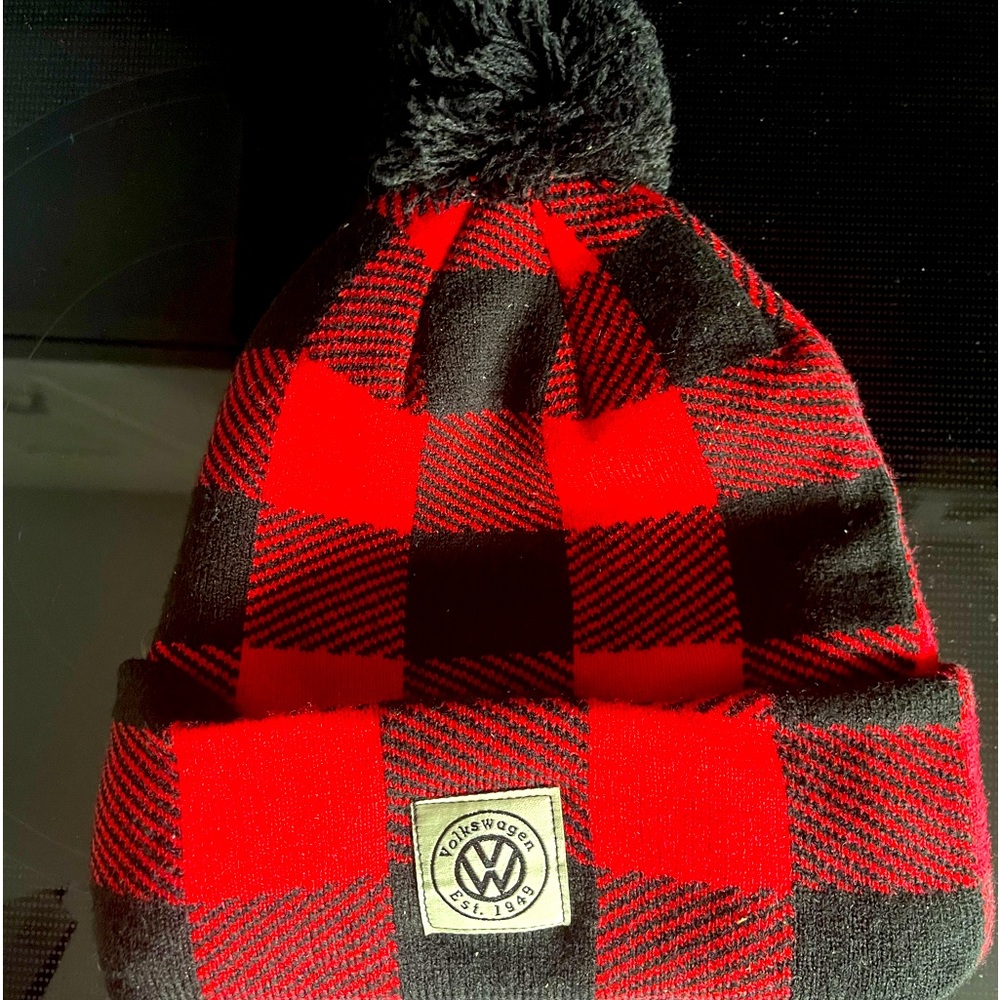 Genuine VW Red Plaid Knit Pullover Hat